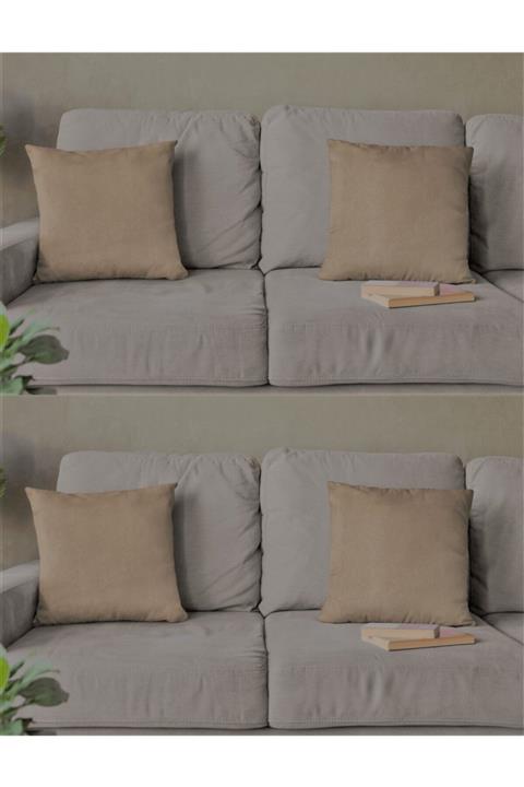 NarHomes Çift Taraflı Dekoratif 4'lü Kırlent Kılıfı Düz Renk 43x43 Cm (vizon)