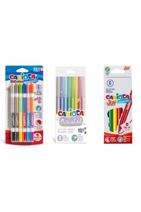 CARIOCA Bicolor Çift Uçlu Keçeli Boya Kalemi 12 Renk & Pastel Keçeli Kalem 8'li & Joy Keçeli Boya Kalemi