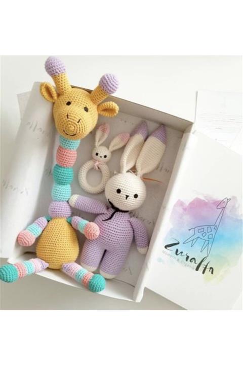 Zuraffa Store Organik Zürafa Mor Tavşan Pembe Dişlik Seti