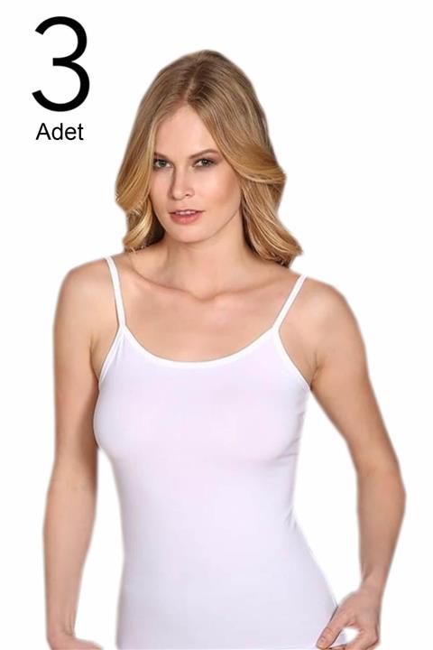 Berrak Kadın Beyaz 3'lü Paket  Likralı İp Askılı Atlet ELF568BER2128CCM3