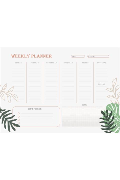 Ünsal Desing Haftalık Planlayıcı Pvc Kaplama Yazılıp Silinebilir İngilizce