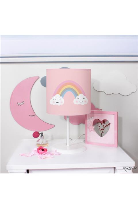 Rivaİstanbul Gülen Bulut Gökkuşağı Desenli Çocuk Odası Abajur