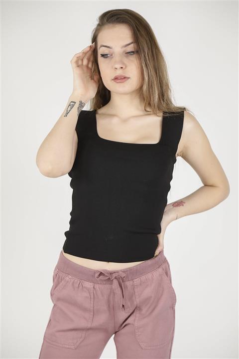 GÜNEŞMODA Kadın Siyah Triko Atlet