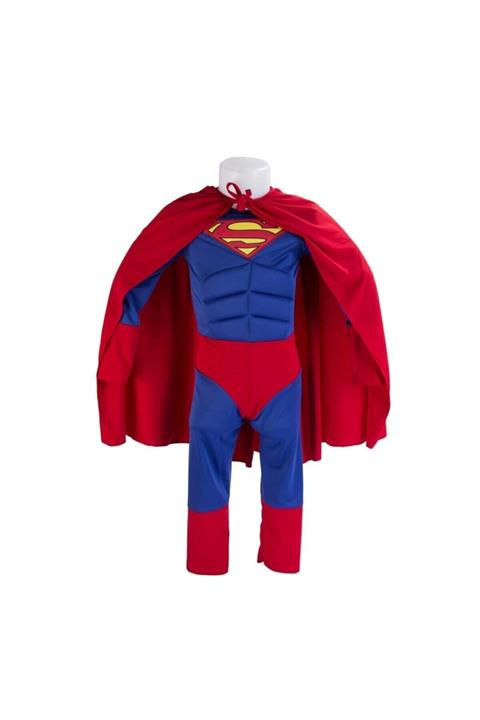 Superman Süpermen Kostümü Kaslı Pelerinli Çocuk Kıyafeti
