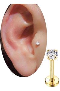 SHESTAKI Gold Renkli Taşlı Tragus Helix Cerrahi Çelik Kulak Kıkırdak Piercing 10mm