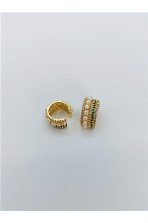 Trendy Design Kadın Yeşil Zirkon Taşlı Kıkırdak Küpe