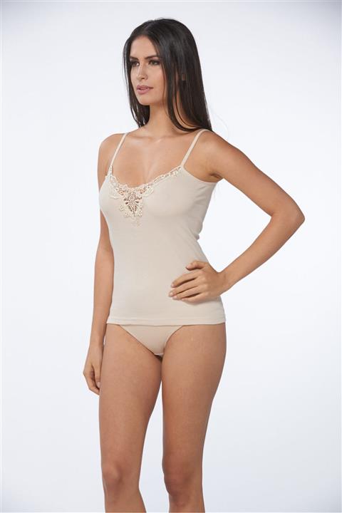 Sevim Kadın 2'li Ribana likralı Dantelli Atlet