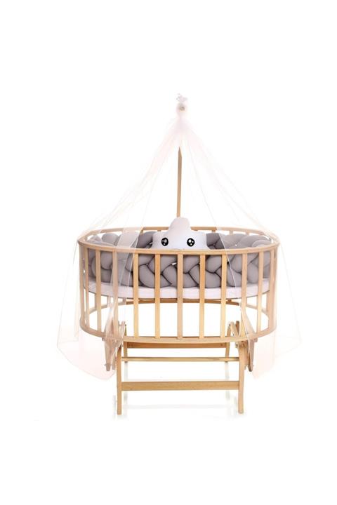Bebekonfor Doğal Amedan Anne Yanı Sepet Uyku Setli Beşik Örgü Gri