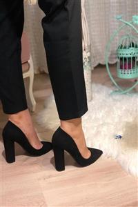 HAYYSHOES Kadın Siyah Stiletto Kalın Topuklu Ayakkabı