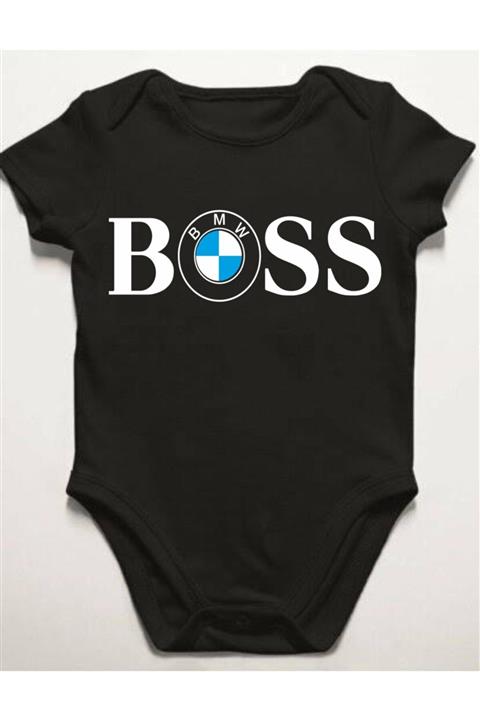 venüsdijital Boss Baskılı Siyah Bebek Zıbın Body