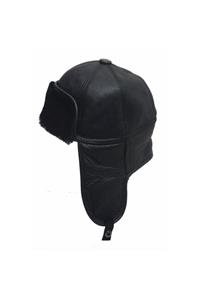 Premium ONLY Kuzu Derisi Içi Kürklü Pilot Deri Şapka Ushanka Bere Tek Beden L/xl Unisex