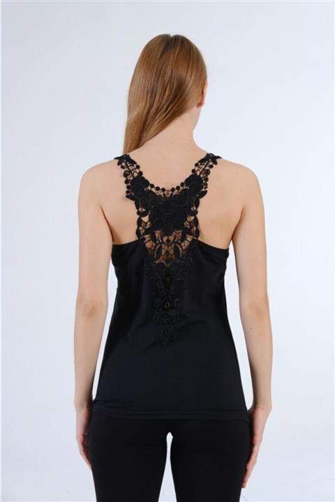 zenura Kadın Siyah Sırtı Dantelli Atlet