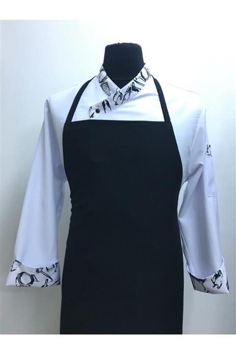 ADALILAR İŞ ELBİSELERİ Boyudan Askılı Aşçı Mutfak Restorant Garson Yemekhane Önlüğü (Siyah)