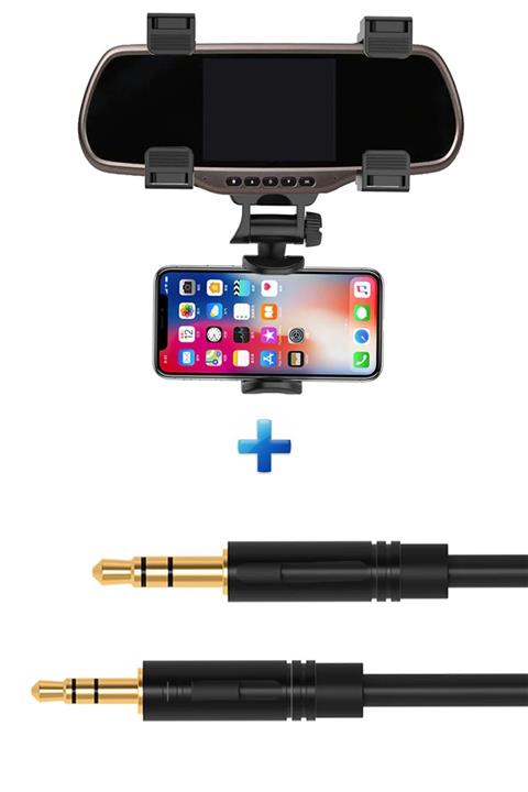 Mesear Lada Samara Uyumlu 2li Araç Içi Aksesuar Seti Dikiz Aynası Telefon Tutucu Ve Aux Kablo