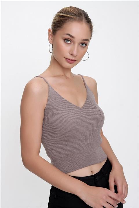 CHUBA Kadın Vizon Mia Ince Askılı V Yaka Fitilli Triko Crop Atlet 22wk208