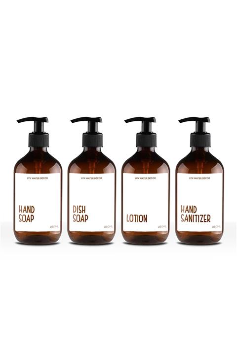 LYN HOME & DECOR 4 Lü Banyo Ve Lavobo Amber Şişe Seti 250 Ml