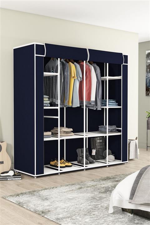 BYDAMAT Geniş Hacimli Çift Askılı Bez Dolap Lacivert