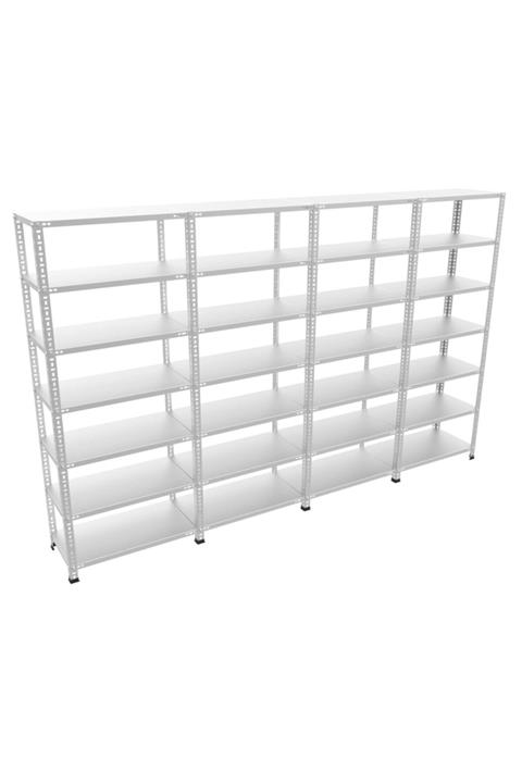 RafBurada 7 Katlı 4'lü Bitişik Galvaniz Çelik Raf.Depo,Dosya Raf 0.70 MM-43X93-250cm