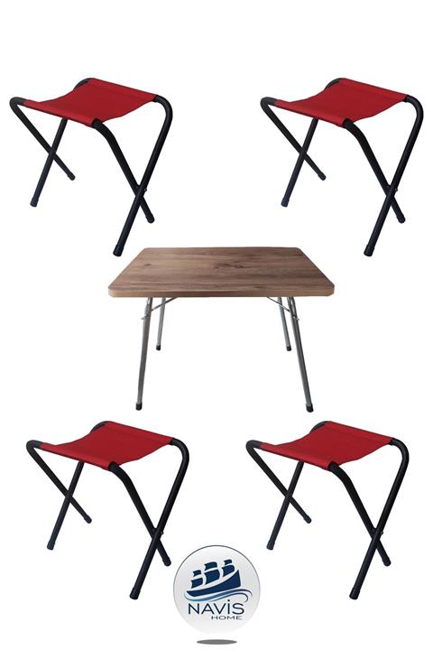 Navis Home 45x60 Katlanır Masa + 4 Adet Katlanır Balıkcı Plaj Kamp Tabure