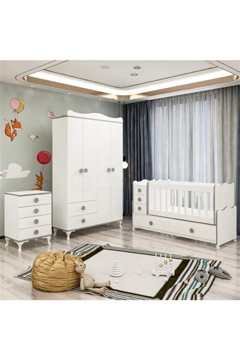Garaj Home Melina Yıldız 4 Kapaklı Bebek Odası Takımı Gri