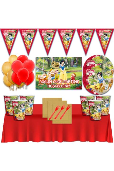 Pamuk Prenses Afişli 16 Kişilik Doğum Günü Parti Süsleri Malzemeleri Seti