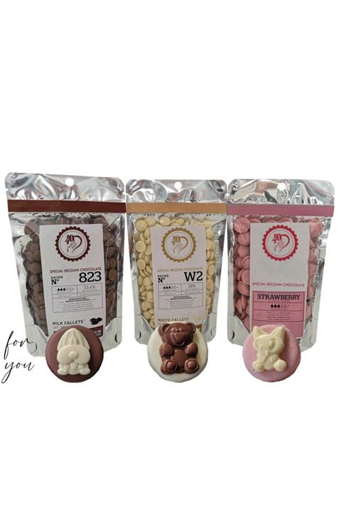 Callebaut Sütlü Çikolata 100 gr Beyaz Çikolata 100 gr Çilekli Çikolata 100 gr
