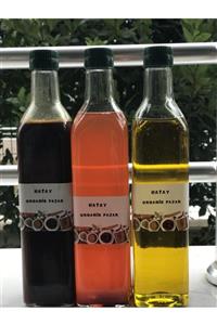 HATAY ORGANİK PAZAR Üçlü Paket ( 500 Ml Odun Ateşinde Nar Ekşisi, 500 Ml Üzüm Sirkesi, 500 Ml Halhalı Zeytinyağı )