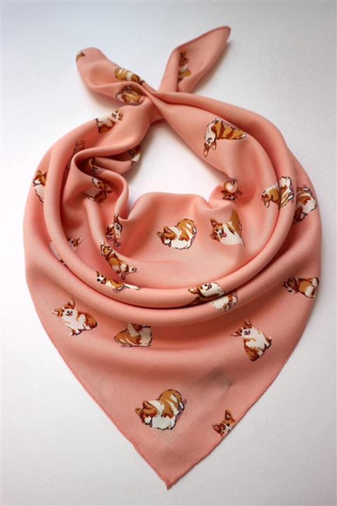 THE MOON Shiba Inu Köpek Desenli Pembe Pamuk Fular