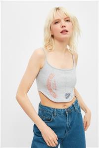 TRENDYOLMİLLA Gri Baskılı Crop Örme Atlet TWOSS21AL0183