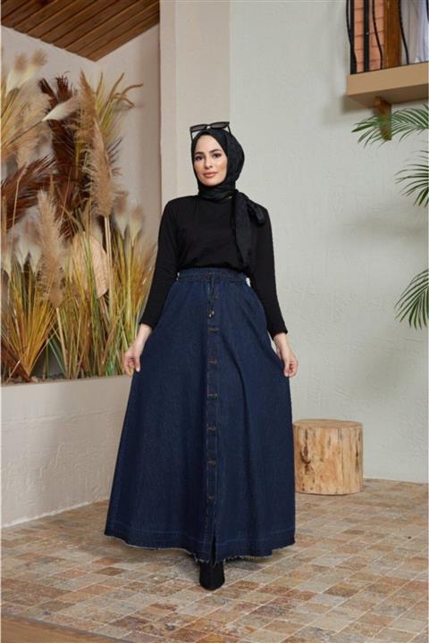 Neways Mevlana Düğmeli Etek Lacivert 2215