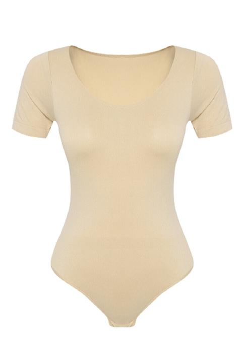 by HW Kadın Ten Rengi Kısa Kollu Alttan Çıtçıtlı Body / Bady