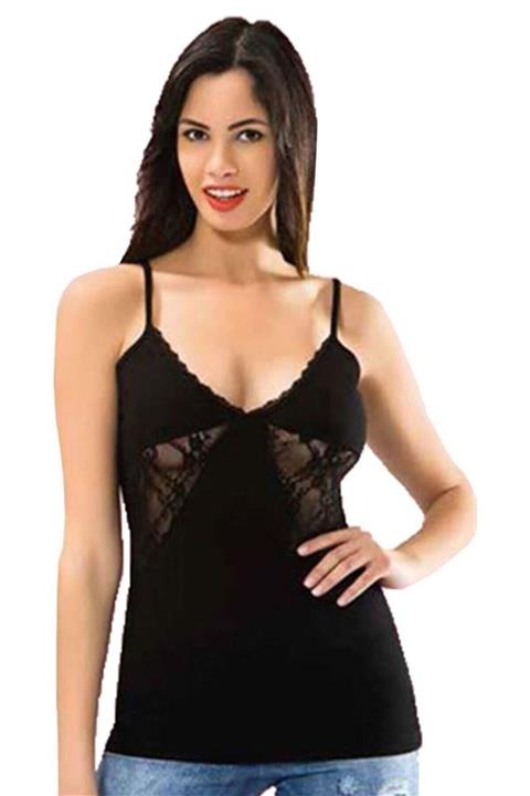 Siya Life Kadın Siyah Dantel Detay Ip Askılı Atlet