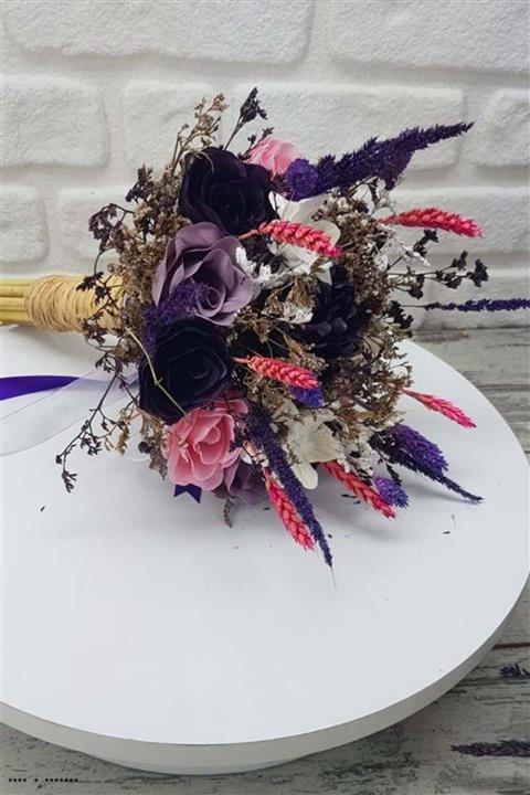 Aker Hediyelik Pembe Mor Mürdüm Düğün Buketi Gül Düğün Çiçeği Demeti Söz Nişan Çiçeği Modelleri Yapay Çiçekler