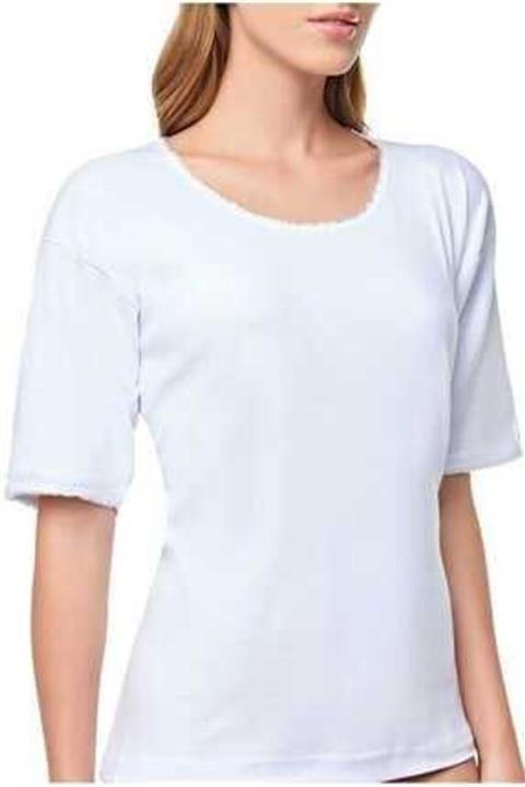 Tutku Kadın Beyaz Pamuklu Ribana Kumaş Yarım Kol Anne Atlet