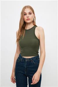 TRENDYOLMİLLA Haki Fitilli Super Crop Örme Atlet TWOSS21AL0050