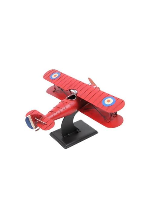 Berrinstore Dekoratif Metal Uçak Çift Kanatlı Standlı Biblo Dekoratif Hediyelik