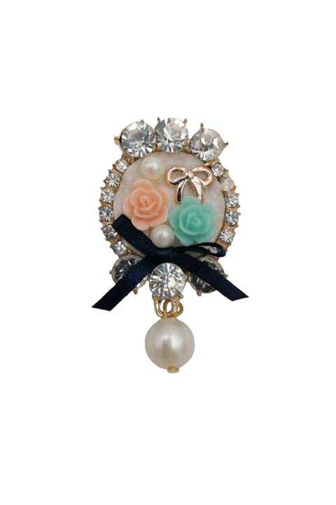 Şentürk aksesuar Güllü Işlemeli Inci Sallantılı Cameo Broş