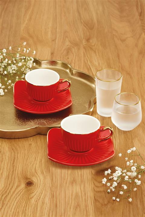 Emsan Nasip Kırmızı 2 Kişilik Kahve Fincan Takımı