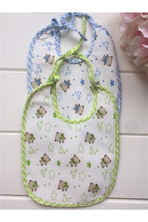 Pancy Unisex Bebek Yeşil Mavi Ayıcık Baskılı Mama Önlüğü 2'li