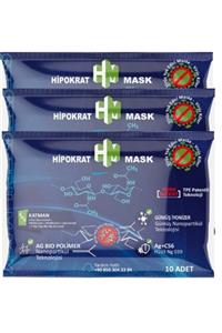 HİPOKRAT MASK Hipokrat 4 4=8 Katlı Cerrahi Maske 10x3 Paket Gümüş Ion & Biopolimer Katmanlı Virüs Öldürücü