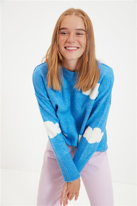 TRENDYOLMİLLA Mavi Jakarlı Triko Kazak TWOAW21KZ0026