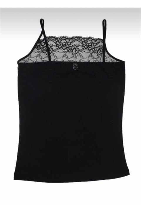 SayaSocks Siyah Önü Dantelli Siyah Atlet