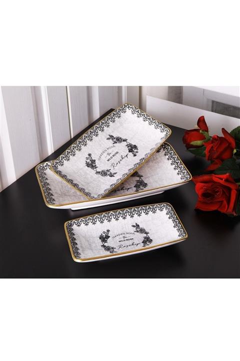 Pinkev 3'lü Seramik Kayık Servis Sunum Tabağı Seti