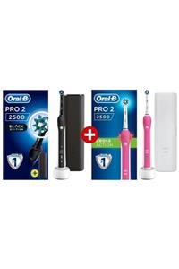 OralB Pro 2500 Şarjlı Diş Fırçası Cross Action Siyah +pembe, 2 Seyahat Kabı