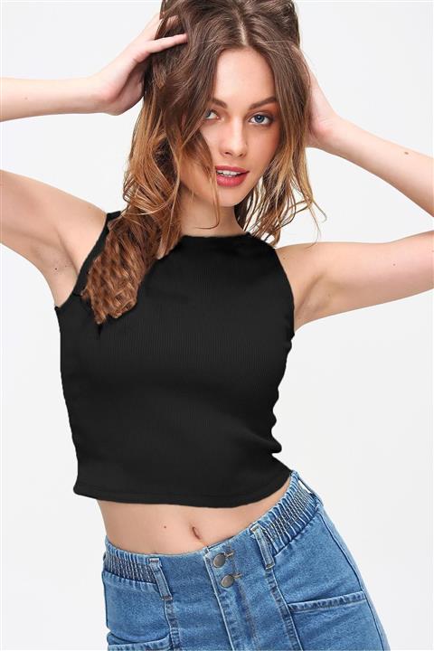 PinkPark Kadın Siyah Yüzücü Fitilli Crop Atlet Smd-xdf5817