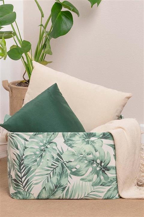 OCEAN HOME Yeşil Tropikal Baskılı Sepet//36x27x22