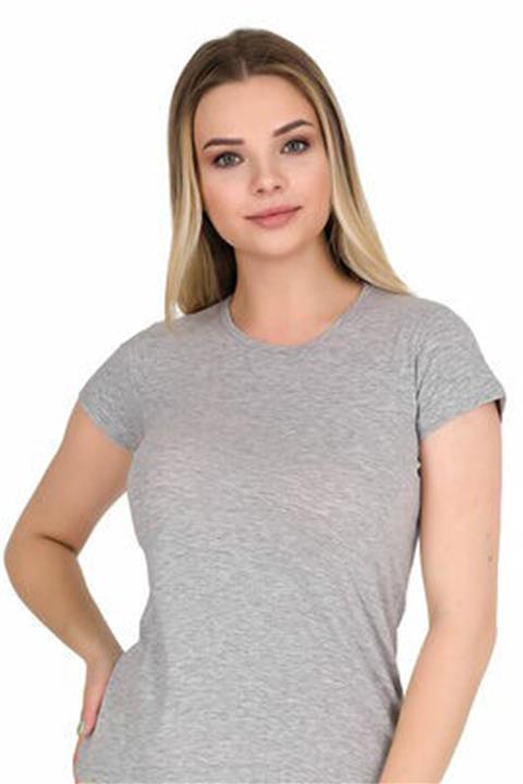 Berrak Kadın Bisiklet Yaka Body Gri Kısa Kol T-shirt | 4 Lü Paket