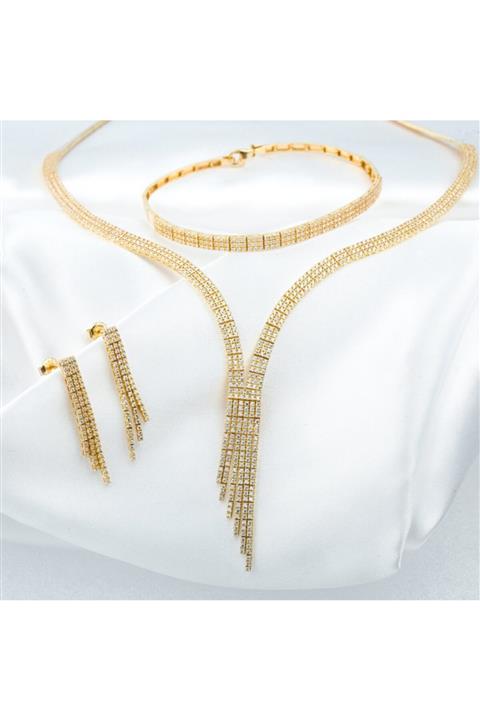 Bilezikci Üç Sıralı Suyolu Altın Takı Seti