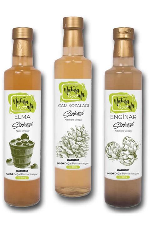 natura ala Elma Sirkesi + Çam Kozalağı Sirkesi + Enginar Sirkesi 3'Lü Set