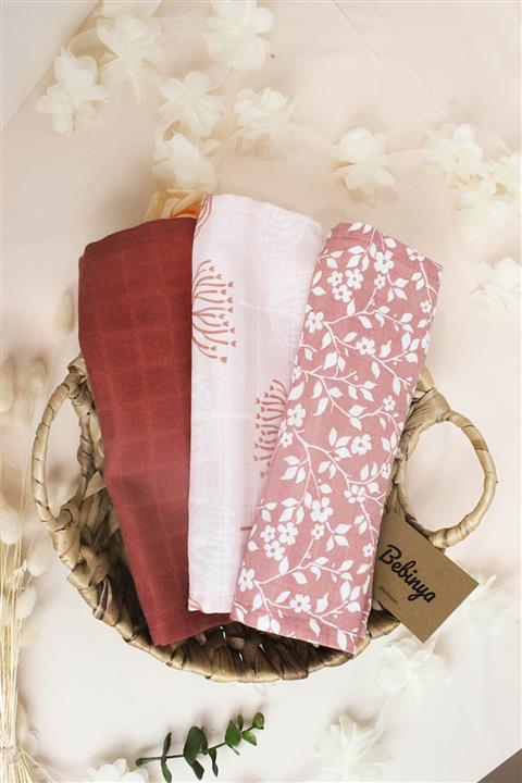 Bebinya Müslin Ağız Silme Bezi Mendili 3'lü Set